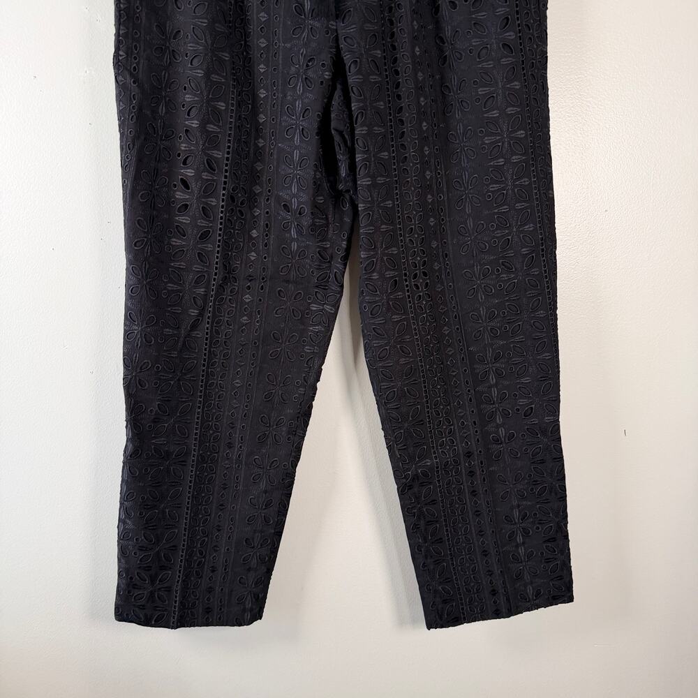 J. Crew Pull-on Easy Pants Black Eyelet High Rise Cropped Straight Leg Size 12 - Picture 5 of 12